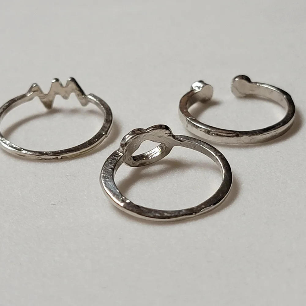 Three Stacking Rings - Love Knot - Heart Beat - Open Rhinestone